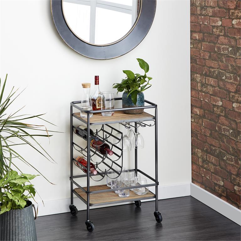 Brown Wood Rolling 2 Shelf Bar Cart by Homeportonline