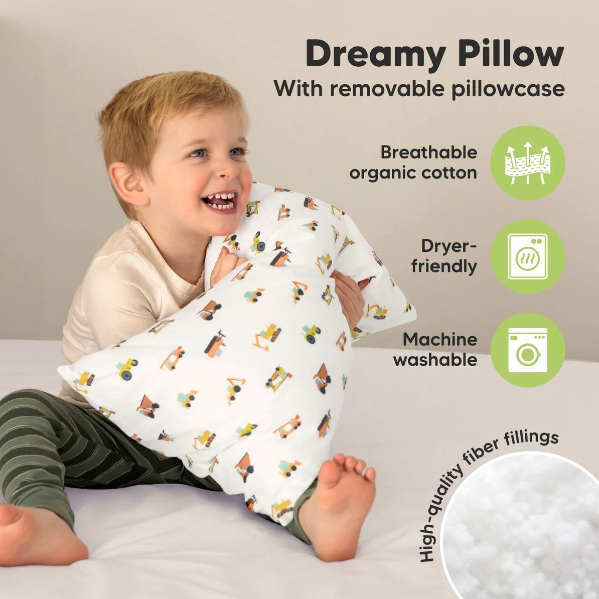Natural Cotton Ergonomic Toddler Pillow | Construction