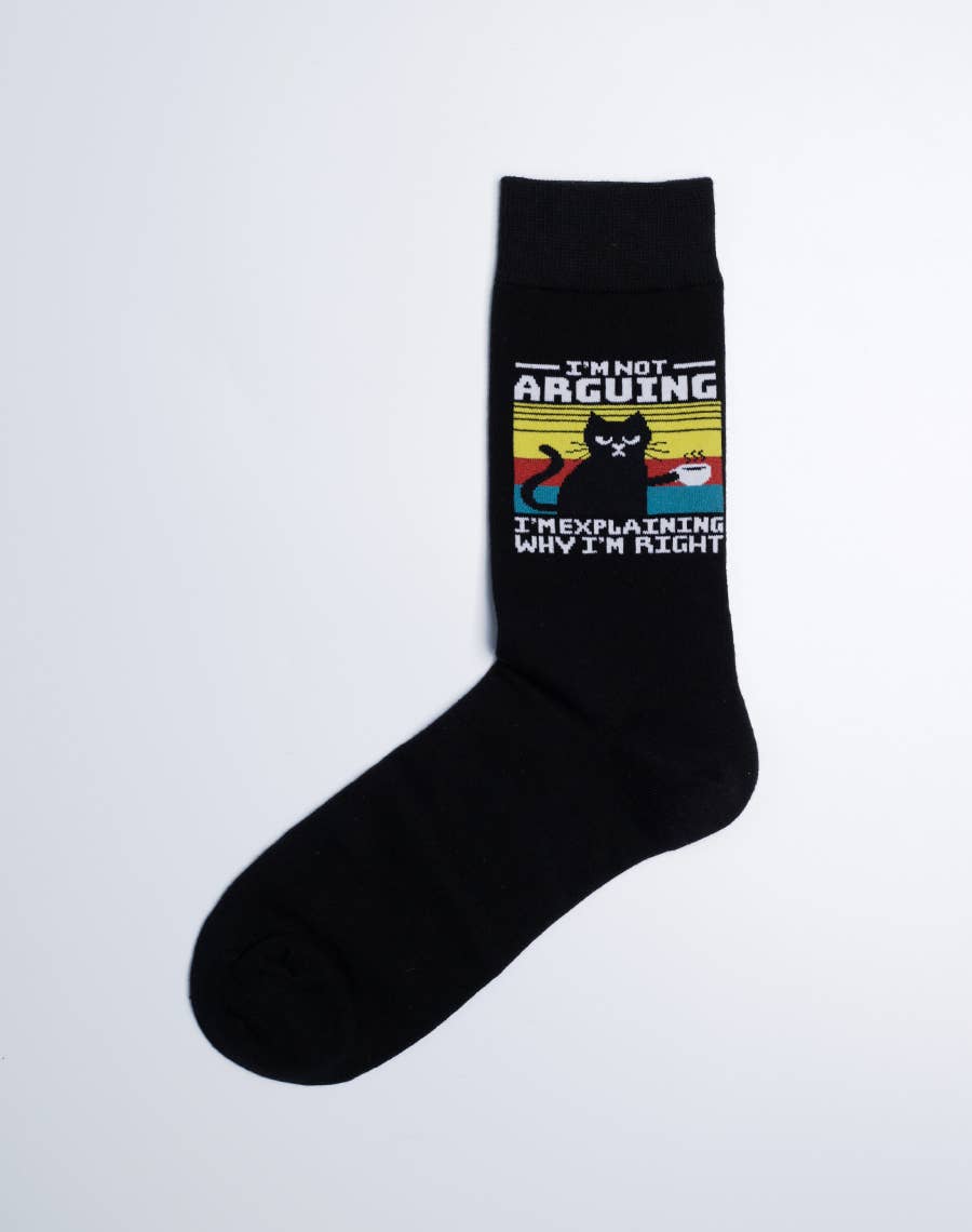 Men's I'm Not Arguing I'm Explaining Funny Cat Crew Socks by SidePony Boutique