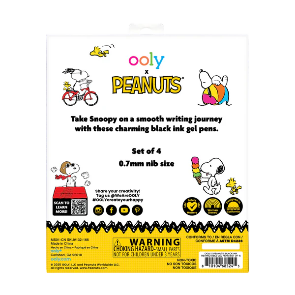 Ooly x Peanuts Gel Pens Black Ink Retractable - Set of 4 by Homeportonline