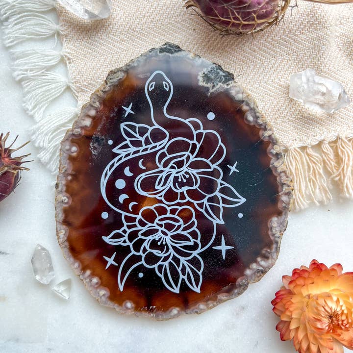 "Snake" Halloween Decor Agate Slice Natural Gemstone Decor