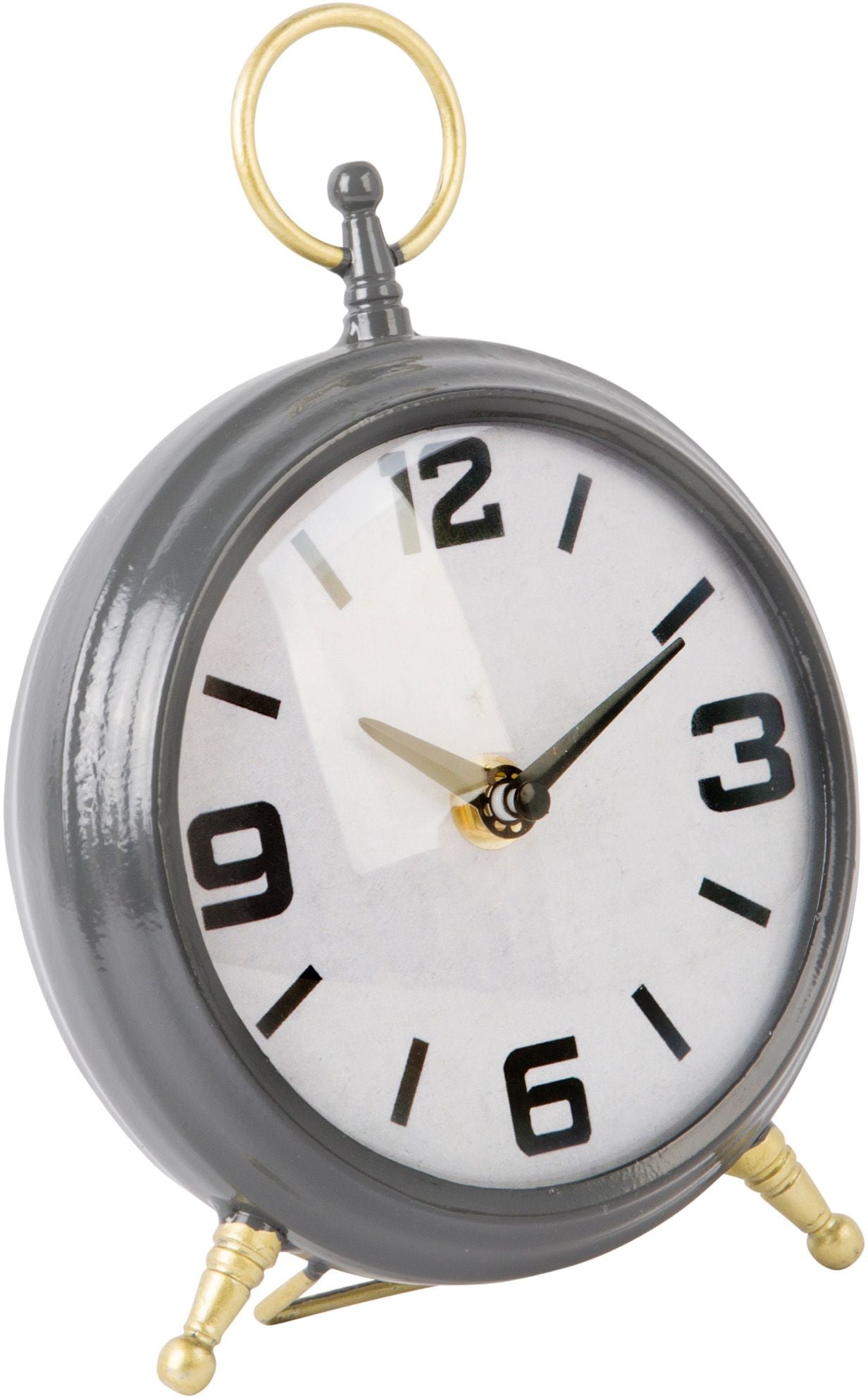 Clock Table Top Grey & White with Gold Hands 8"H by Homeportonline