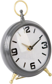 Clock Table Top Grey & White with Gold Hands 8"H by Homeportonline