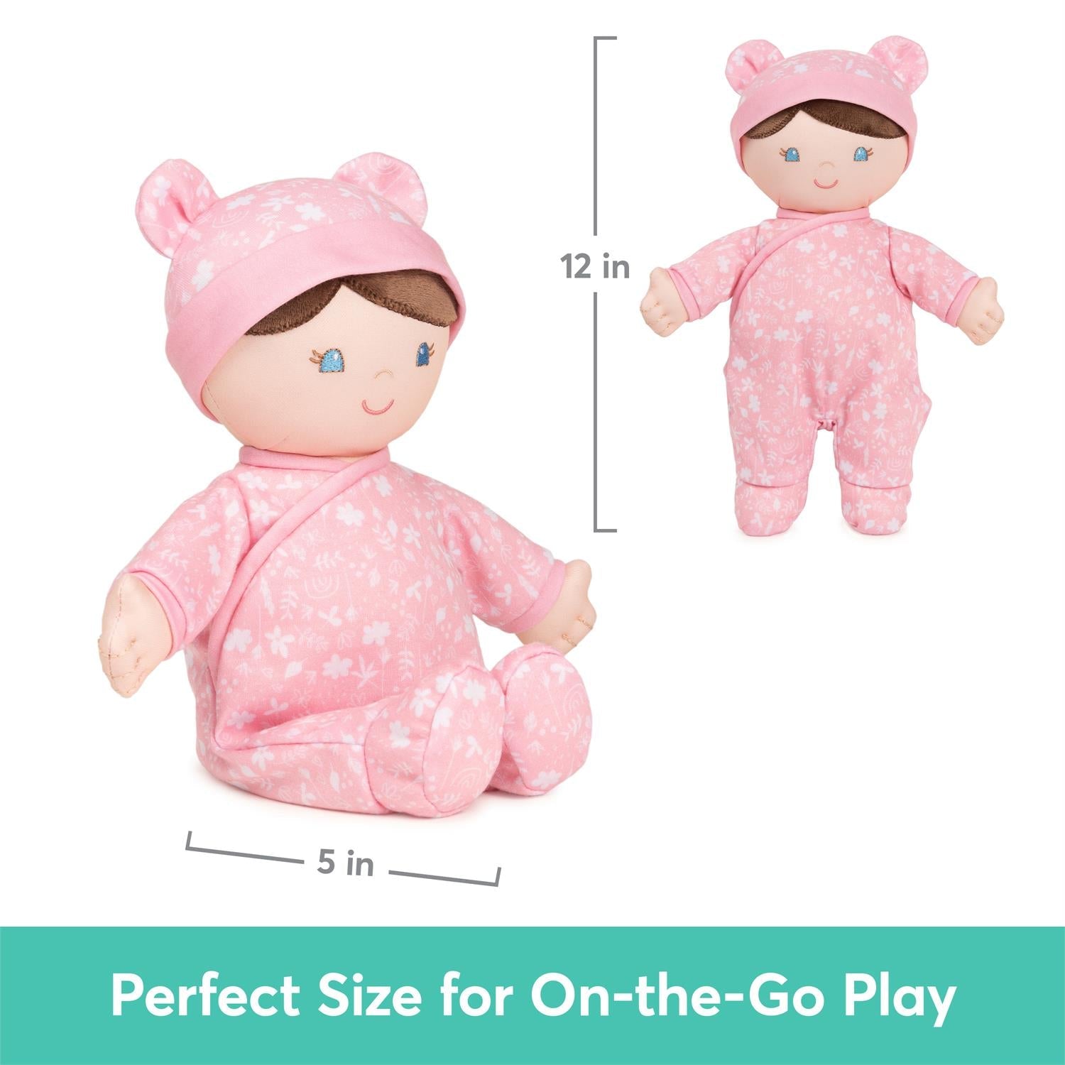 Plush Baby Doll Sustainable Rosabella Dressed In A Pink Onesie by Homeportonline