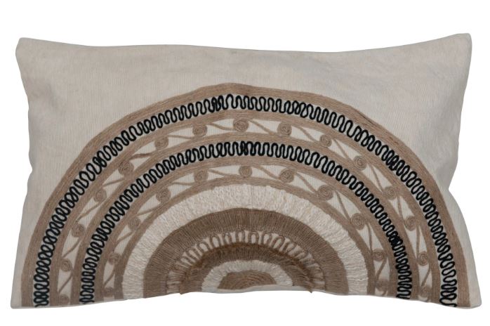 Pillow Lumbar Cotton & Linen Embroidered Arch White, Tan & Black by Homeportonline