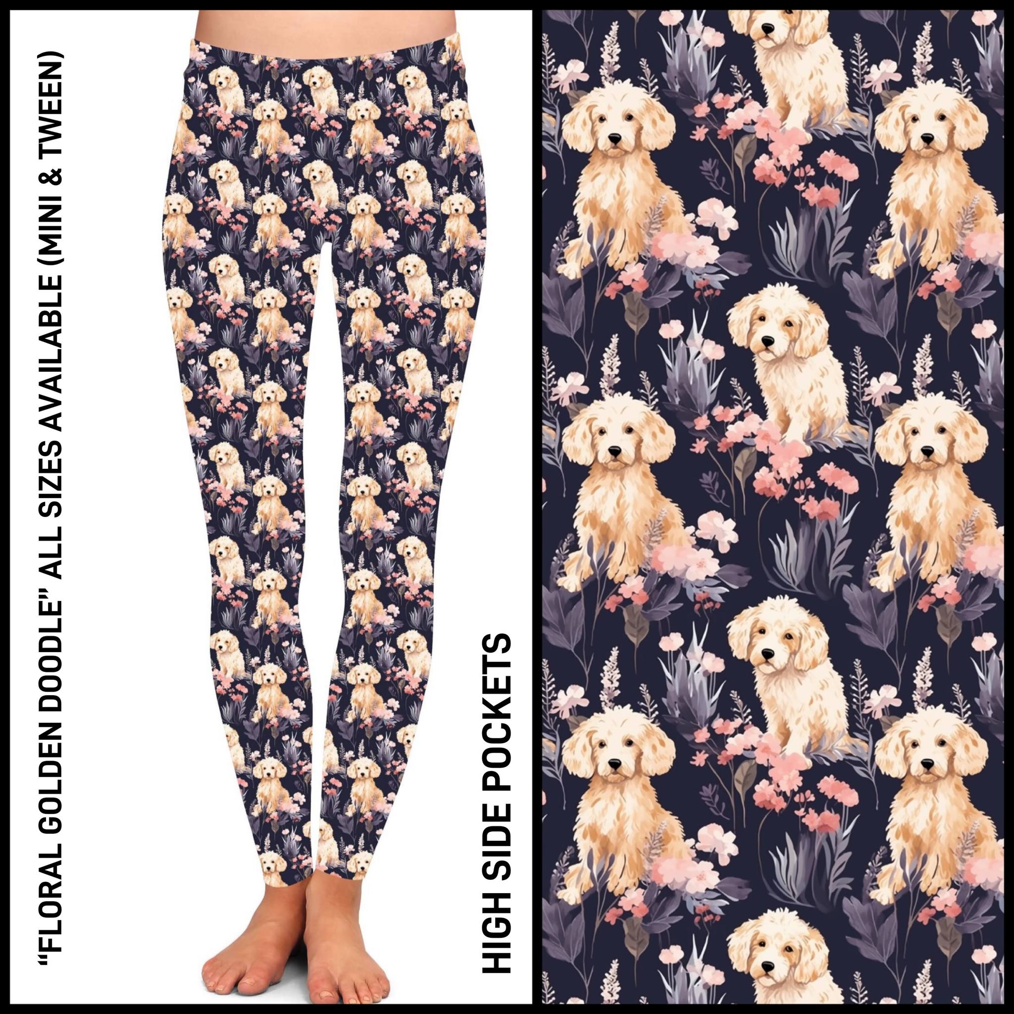 Floral Golden Doodle Full Length Leggings by SidePony Boutique