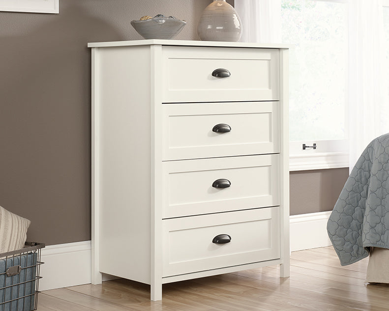 White Bedroom Chest 4 Drawer Soft White Finish County Line by Homeportonline