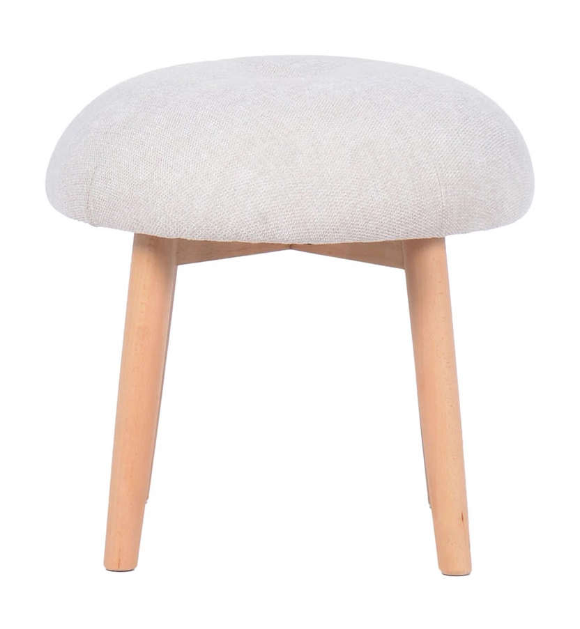 Stool Upholstered Round Linen Colored Button Tuft 17.75"h by Homeportonline