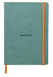 Rhodia 117377C - Rhodiarama Leatherette Softcover Notebook A5 (14.8x21 cm) 160pgs Ruled Clairefontaine ivory paper 90 g bookmark elastic closure - Aqua (B08TM5VMSC)