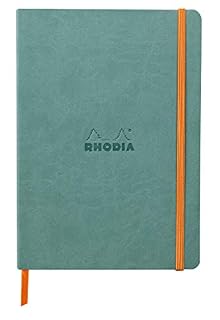 Rhodia 117377C - Rhodiarama Leatherette Softcover Notebook A5 (14.8x21 cm) 160pgs Ruled Clairefontaine ivory paper 90 g bookmark elastic closure - Aqua (B08TM5VMSC)