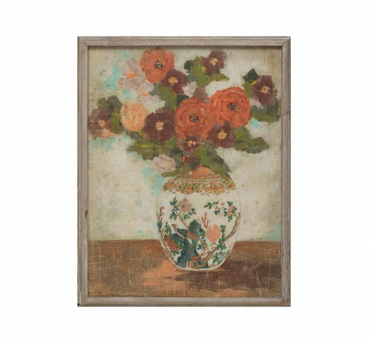 Wall Décor Wood Framed Flowers in Vase by Homeportonline
