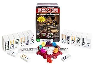 Family Traditions Mexican Train Dominoes Tin, Crystalline Dominoes (B09357DSW3)