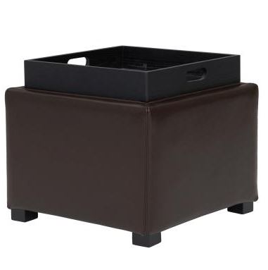 Cameron Leather Storage Ottoman Brown Leather Black Legs & Tray by Homeportonline