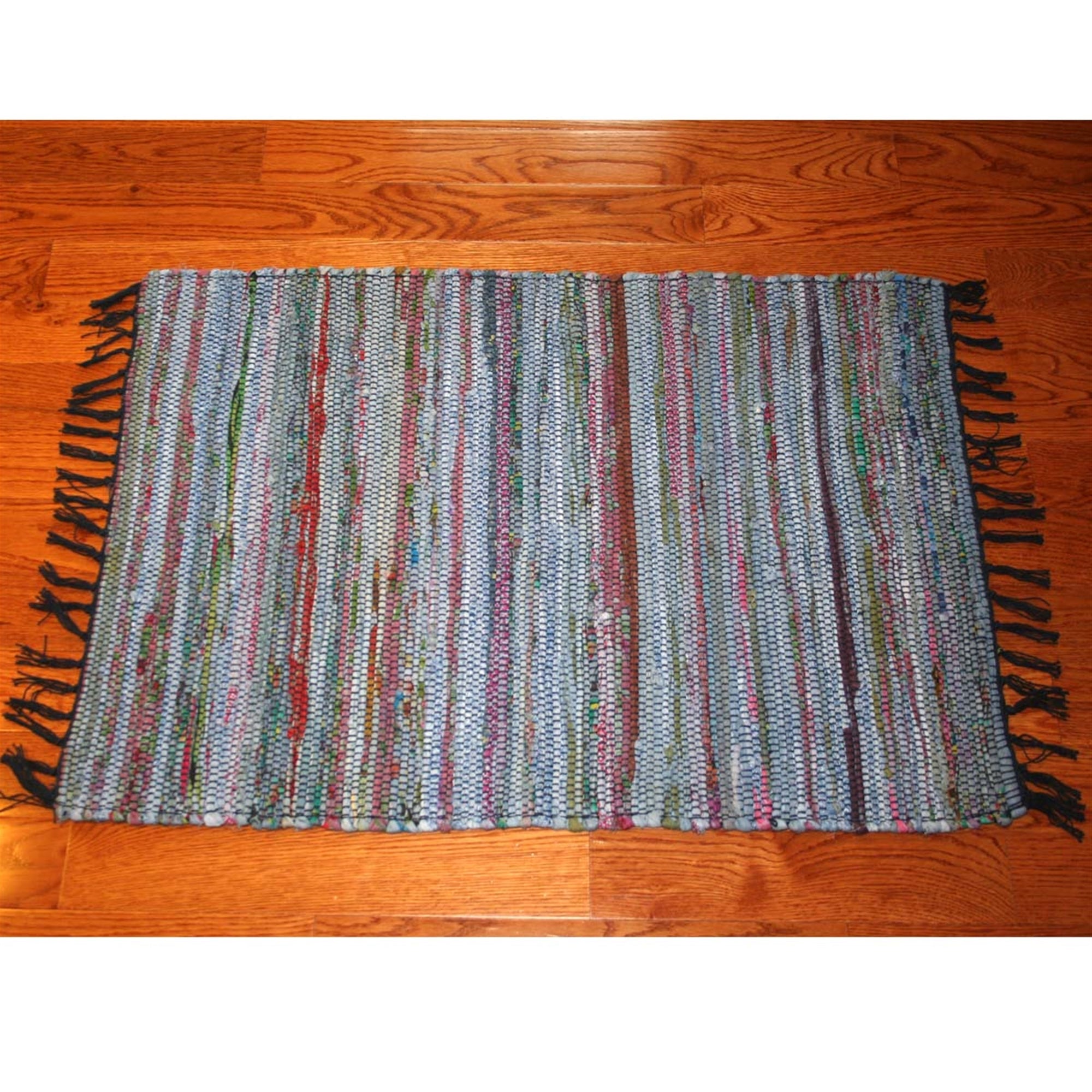 Rag Rug Overdyed Cotton Blue 2'x3 by Homeportonline