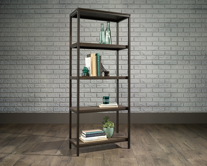 North Avenue Bookcase Tall Five Shelf Smoked Oak Finish by Homeportonline