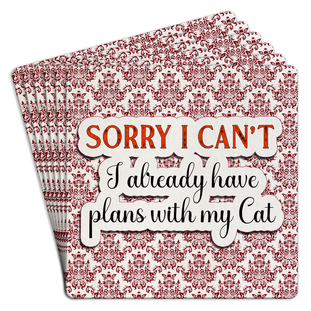 Bar Coaster | Sorry I can't plans with my cat by Homeportonline