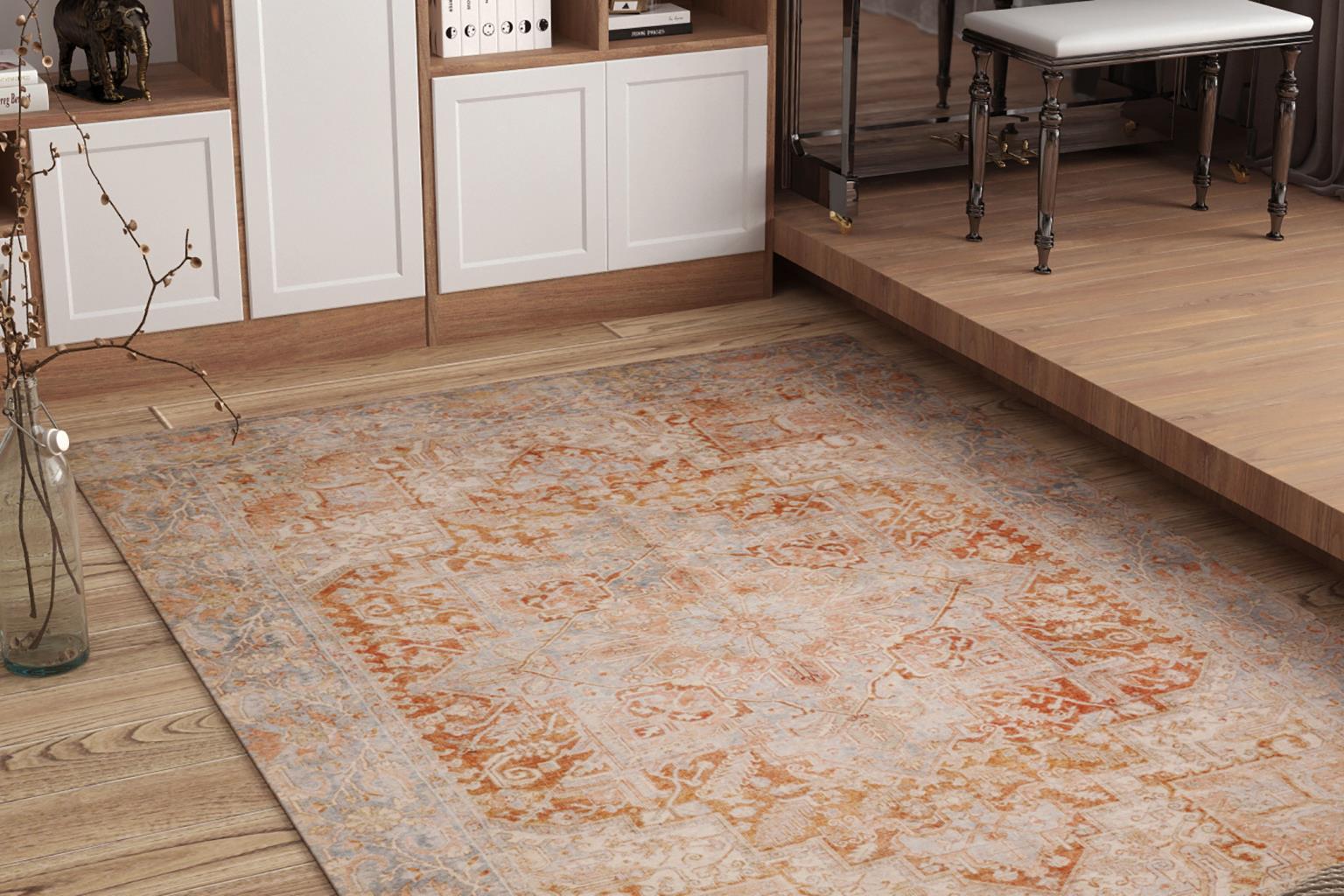 London Serena Rust & Blue Washable Rug 5'6" x 7'6" by Homeportonline