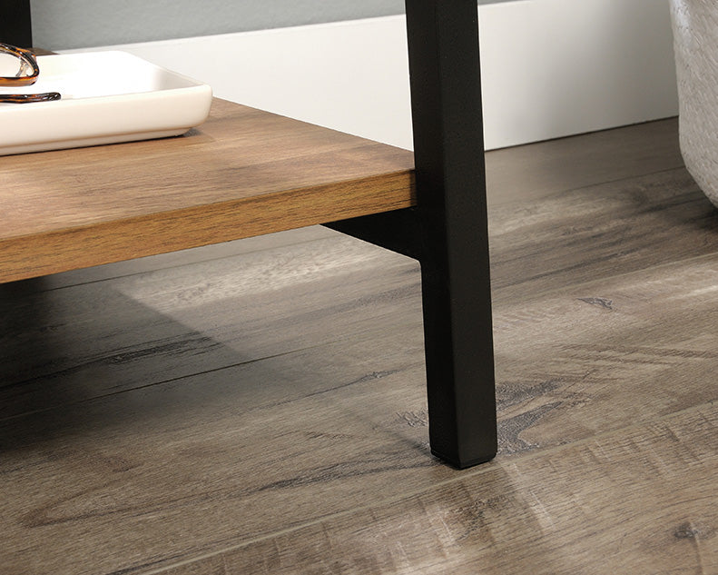 North Avenue Single Pedestal Desk With Shelves Sindoori Mango Finish by Homeportonline