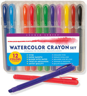 Studio Series Watercolor Crayon Set (12 Water Soluble Gel Crayons).