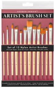 Studio Series Artist's Paint Brush Set (12 quality nylon brushes)
