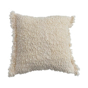 Pillow Boucle Woven w/ Fringe Cream 18" Square by Homeportonline