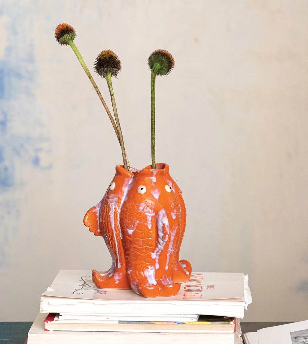 Vase Stoneware Koi Fish Orange 7.25"h by Homeportonline