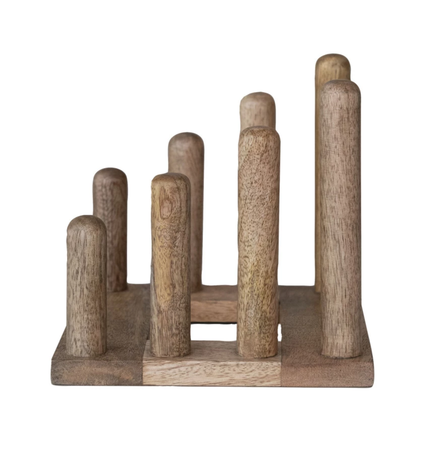 Plate Stand Mango Wood Holds Three Natural 8"l x 6.5"h by Homeportonline