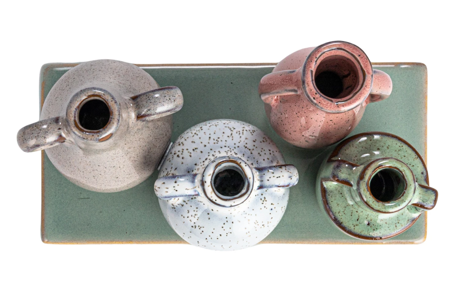 Vases Stoneware Set/4 Mounted on Tray Base Multicolor by Homeportonline