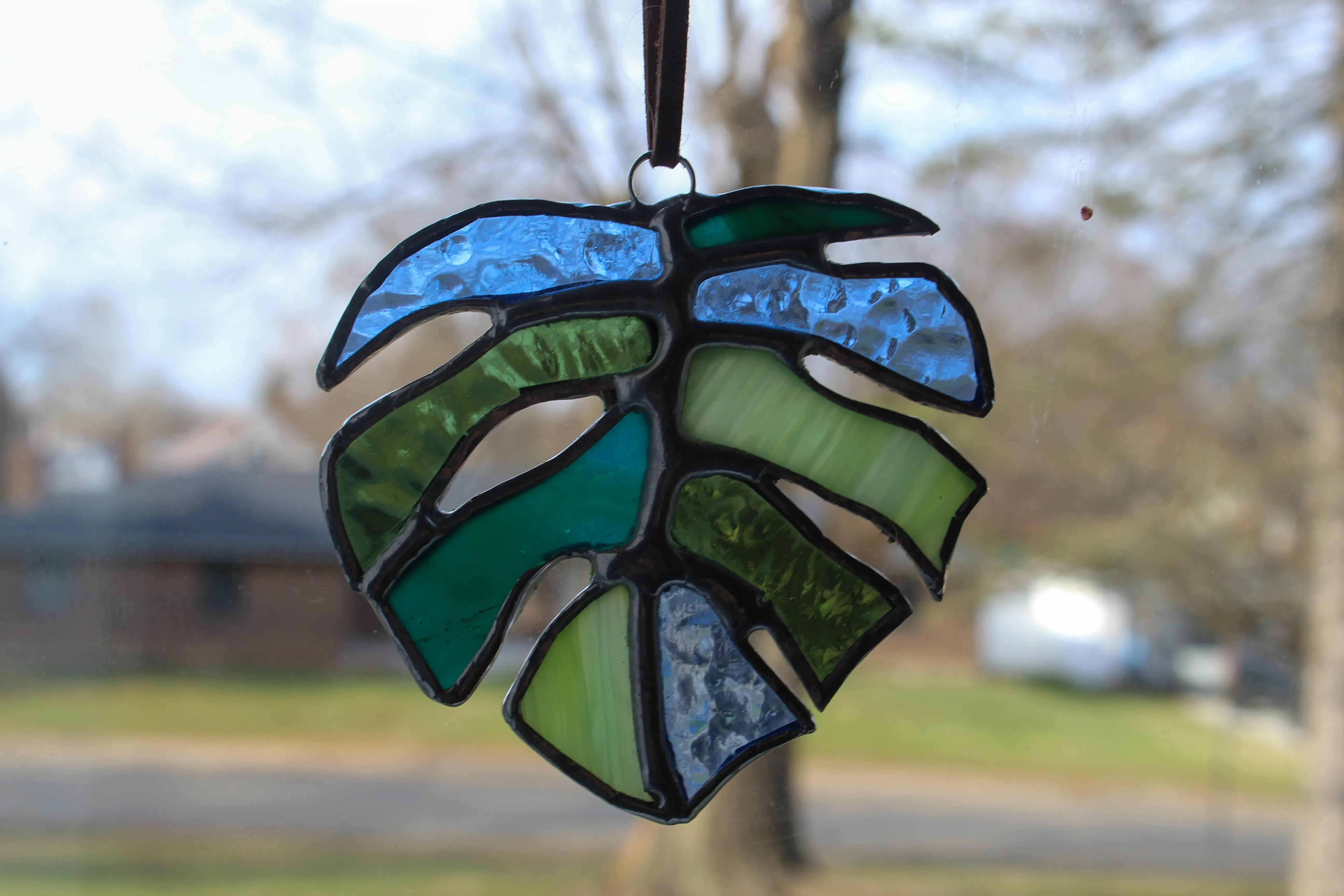 Monstera Leaf Stained Glass Suncatcher