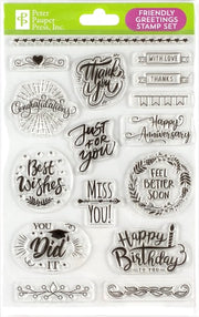 Friendly Greetings Clear Stamp Set (16 individual stamps)