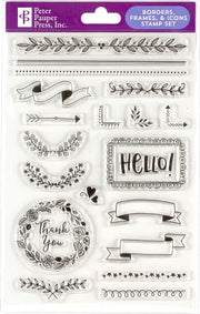 Borders, Frames, & Icons Clear Stamp Set (19 individual stamps)