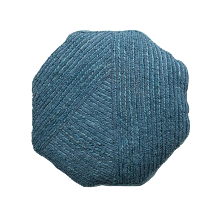 Pillow Cotton & Jute Embroidered Octagon Shaped Pillow Blue 16"L x 16"H by Homeportonline