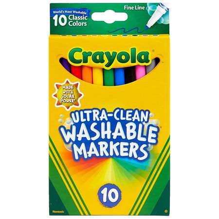 Crayola 10ct Ultra Clean Washable Fine Line Markers, Classic Colors, Classroom Must Haves for Teachers, School Supplies, Ages 3+