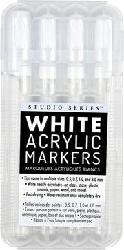PETER PAUPER PRESS Studio Series White Acrylic Markers (set of 4 permanent markers with different tip sizes)