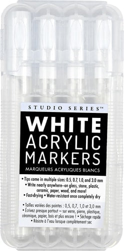 PETER PAUPER PRESS Studio Series White Acrylic Markers (set of 4 permanent markers with different tip sizes)