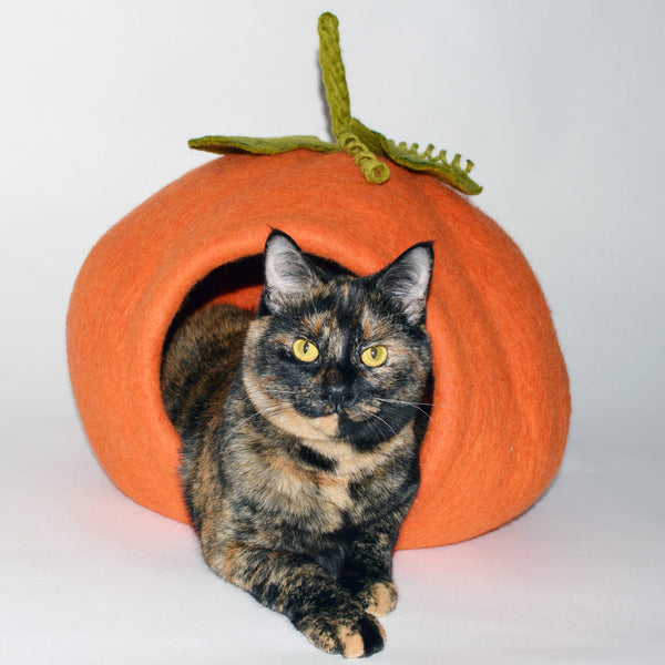 Cat Bed - Karma Cat Wool Pumpkin Cave Orange by Homeportonline