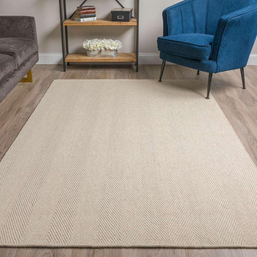 Monaco Herringbone Wool Rug Linen 5' X 7'6" by Homeportonline