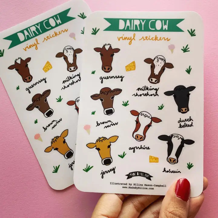 Dairy Cow Vinyl Sticker Sheet - Vermont, Wisconsin, Holstein