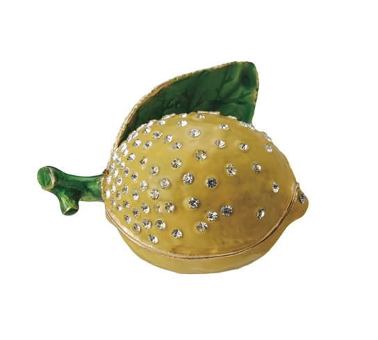 Trinket Box Enameled Metal Lemon 2.75"l x 1"h by Homeportonline