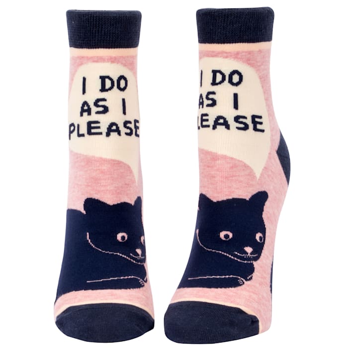 Blue Q Women's Ankle Socks ~ I Do As I Please (fit shoe size 5-10) independent as a cat, pink