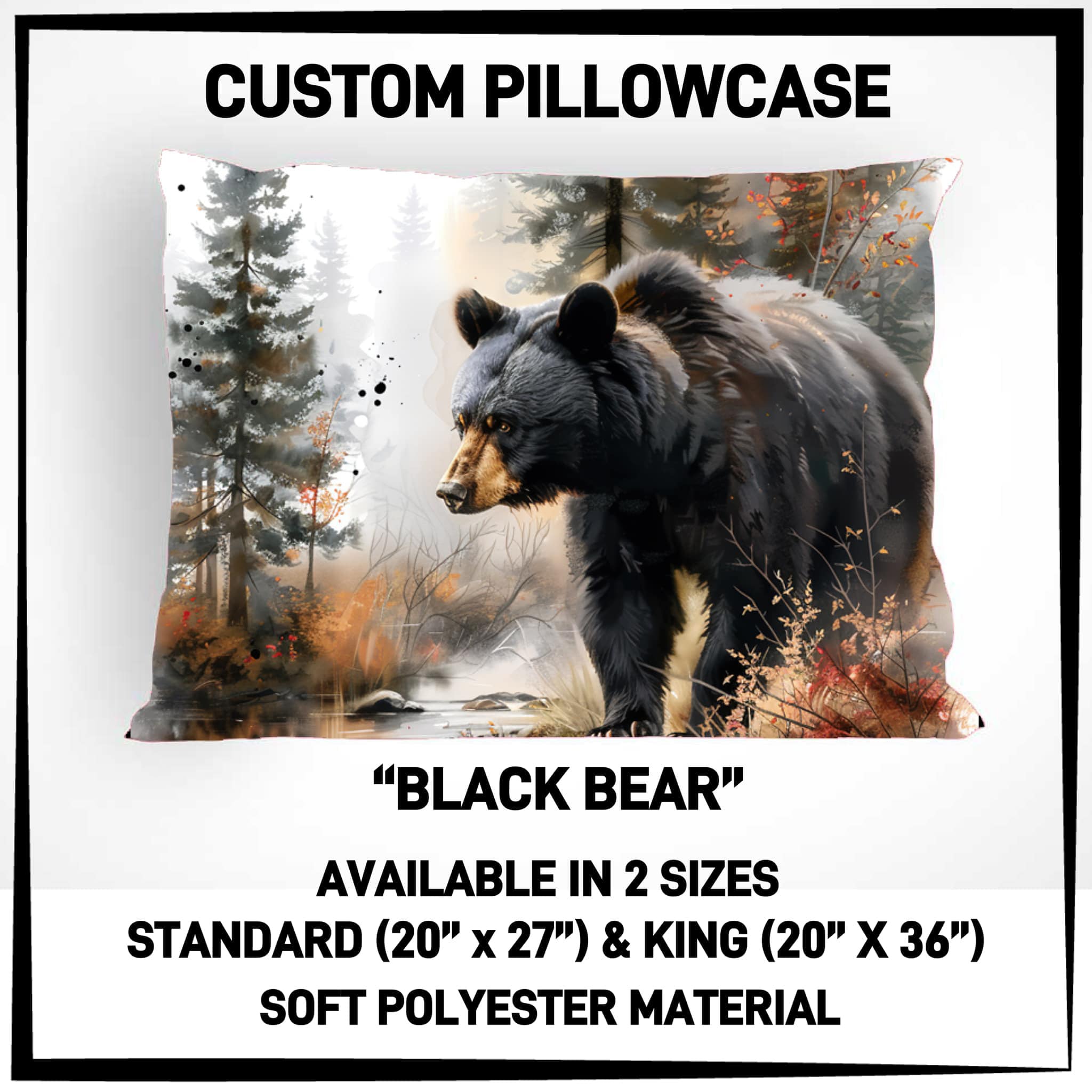 Black Bear Pillowcase by SidePony Boutique
