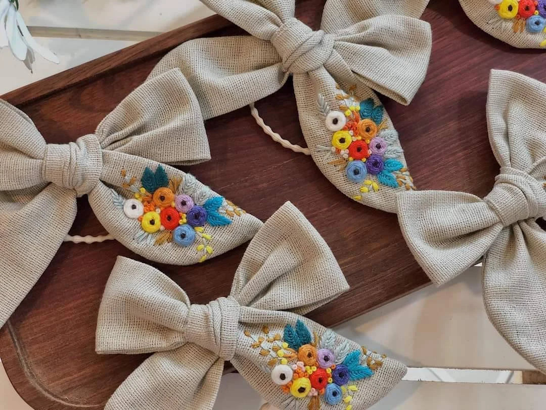 Embroidered Hair Bow