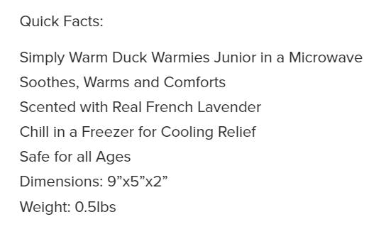 Warmies Junior Duck by Homeportonline
