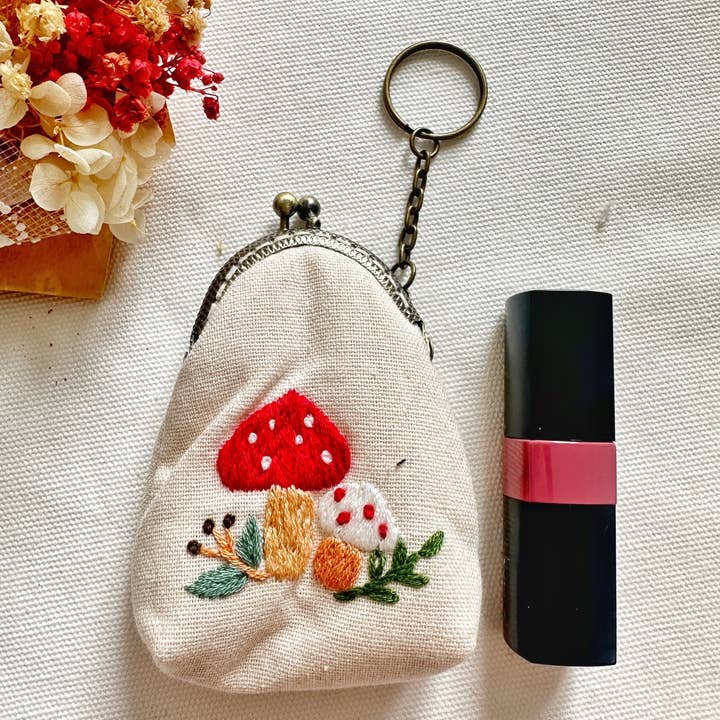 Floral Embroidered Keychain Pouch