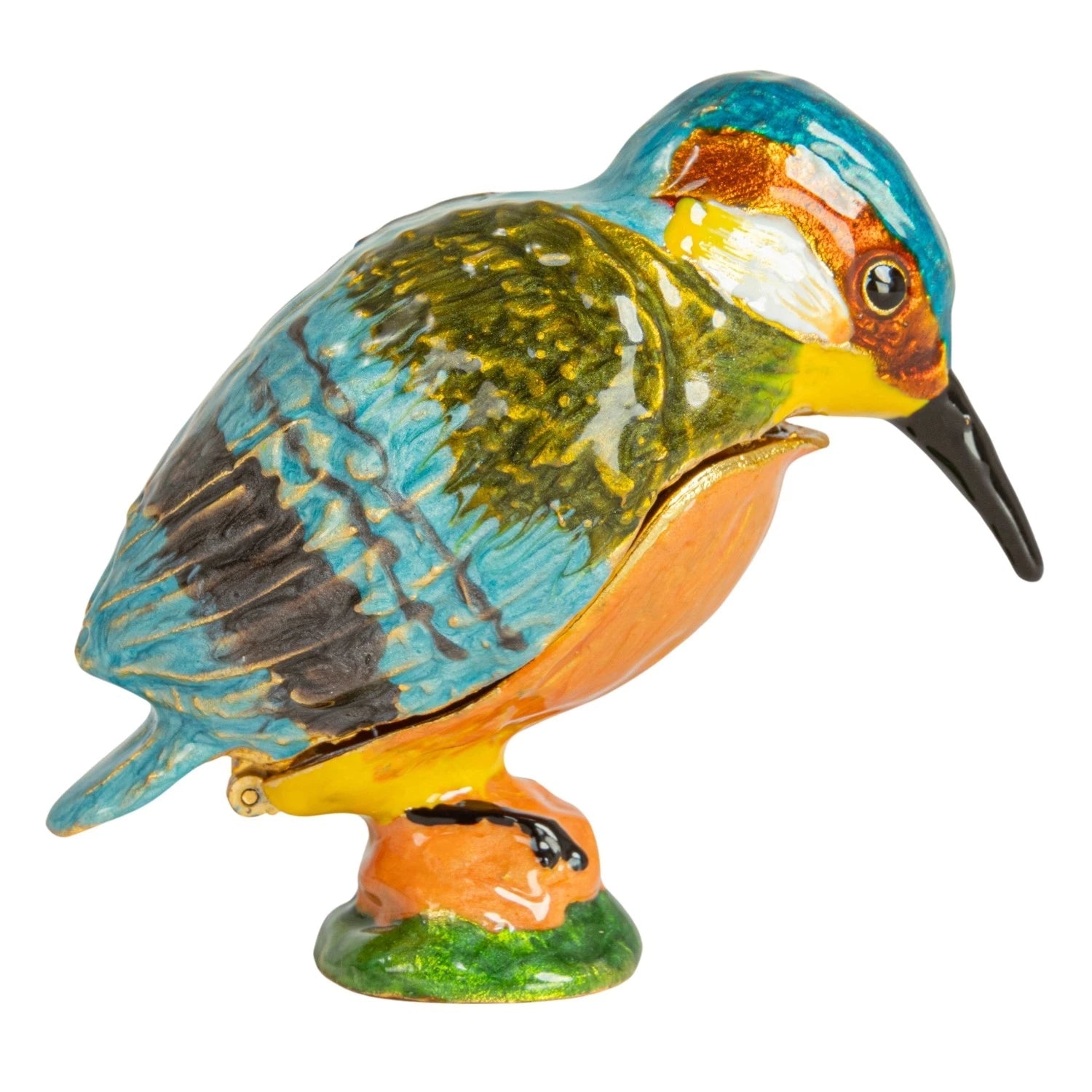 Trinket Box Enameled Metal Kingfisher 2.25"h by Homeportonline