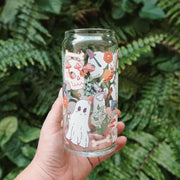 Spooky Garden 20 oz. Can Glass| Ghosts, skulls & mushrooms