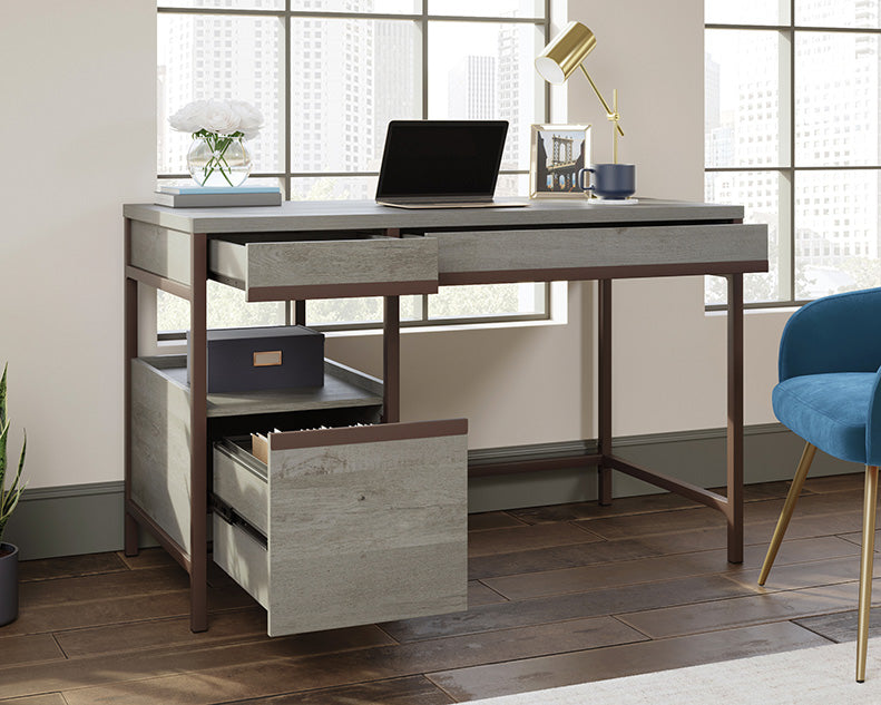 Manhattan Gate Single Pedestal Desk With Drawers Mystic Oak Finish by Homeportonline