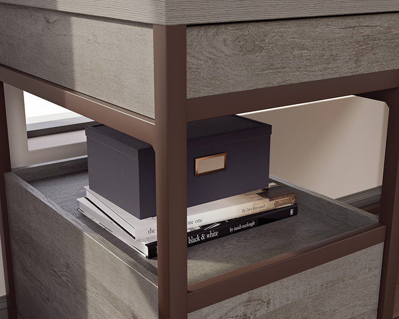 Manhattan Gate Single Pedestal Desk With Drawers Mystic Oak Finish by Homeportonline