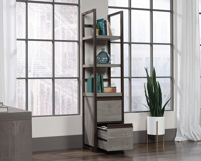 Manhattan Gate Two Shelf Narrow Bookcase in Mystic Oak Finish by Homeportonline