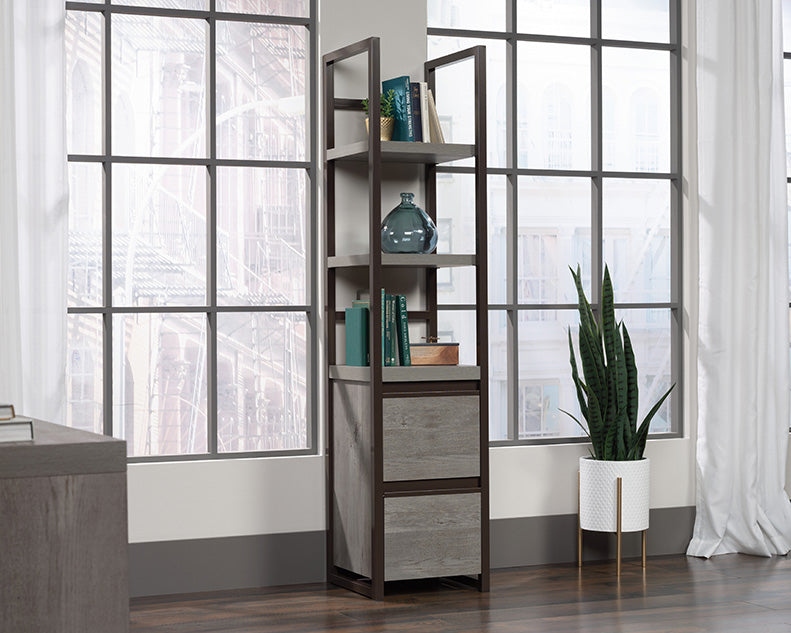 Manhattan Gate Two Shelf Narrow Bookcase in Mystic Oak Finish by Homeportonline